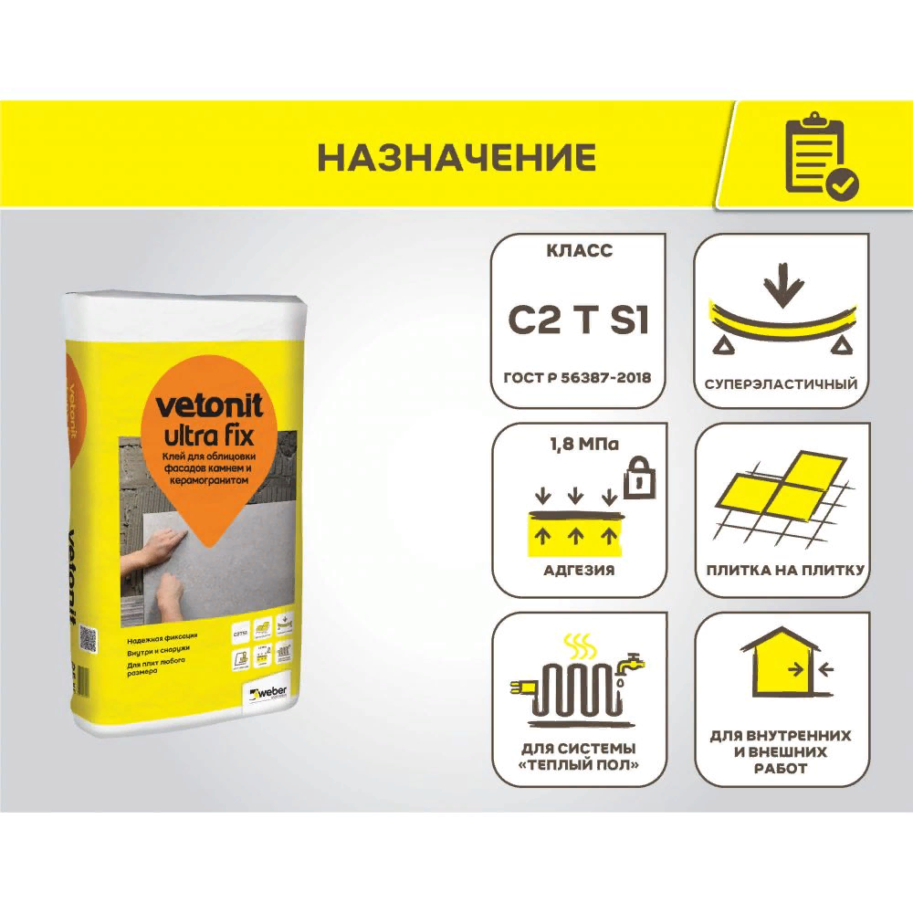 Ветонит Ультра фикс 25кг (С2 Т S1)