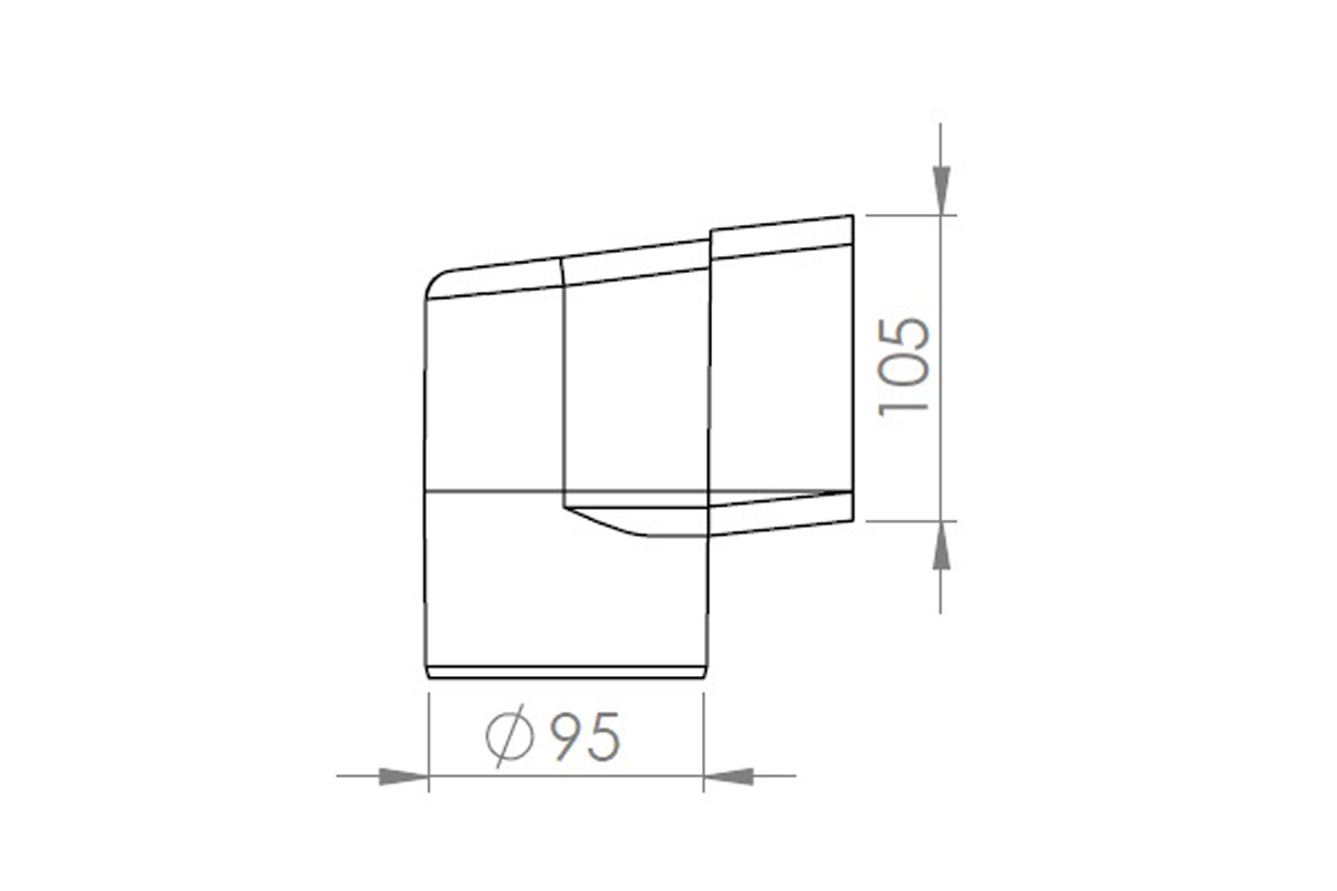 Отвод 90 градусов для парапетной воронки 100*100 на диаметр трубы 100 мм, черный