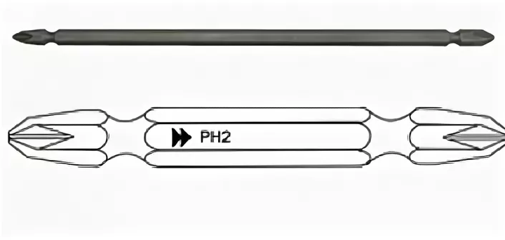 Бита для шуруповерта, РОКС, двухсторонняя под крест РН2 х PH2 250 мм.