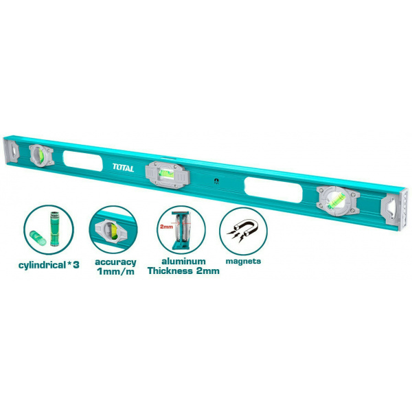 Уравень алюм. строительный Рельс 100 см. магнитный TOTAL