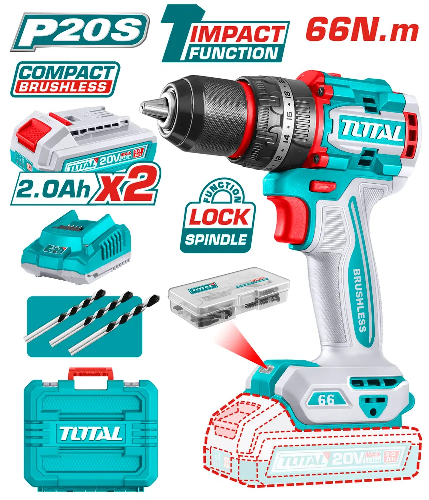 Аккумуляторная ударная дрель-шуруповерт компактная 20В, TIDLI20668